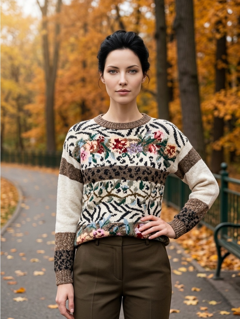 🌸 Tiara International 90s Vintage Sweater – Maximalist Floral‎ & Zebra Knit (M)